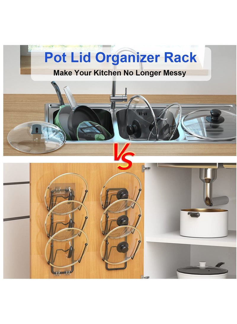 2 Pack Pot Lid Organizer Rack, 6 Tier Pot Lids Holder for Cabinet Door/Wall Mount, Reusable Pot Lid Rack Holder for Kitchen Storage with No Drilling Adhesive, Black - Image 4
