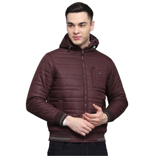 Monte Carlo Mens Solid Wine Hooded Neck Full Sleeve Jacket - Image 1