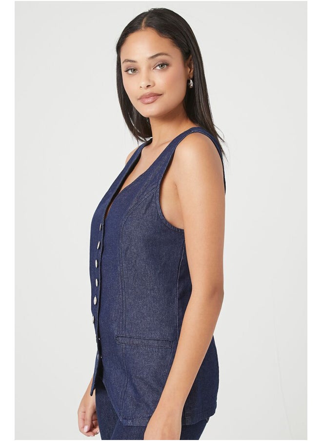Sleeveless Button-Up Denim Top