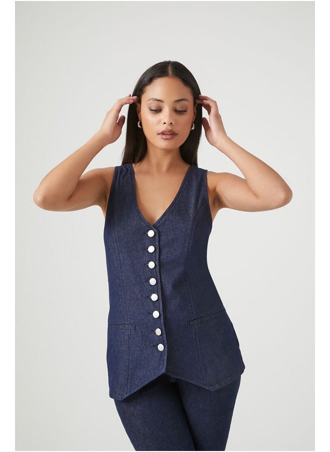 Sleeveless Button-Up Denim Top