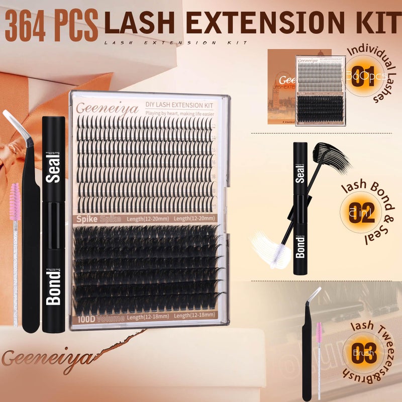 Geeneiya 12-20mm PAPER Spikes Lash Clusters and 12-18mm Volume Eyelash Clusters Kit D Lash Extension Kit Wispy Cluster Eyelash Extensions Spiky Individual Lashes with Lash Bond and Seal for Beginners - Image 5