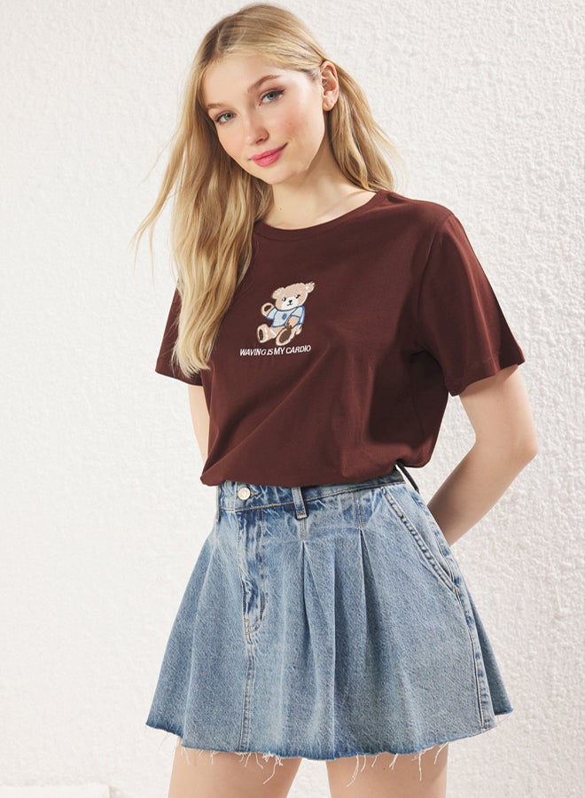 trendyol Women's Brown T-shirt - Image 1