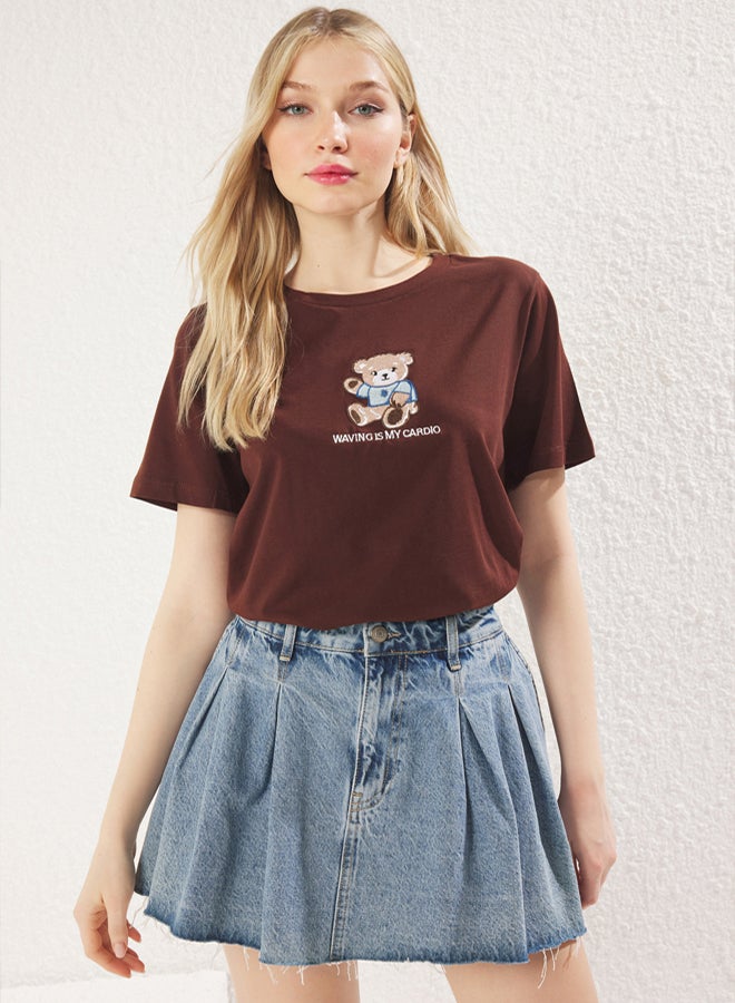 trendyol Women's Brown T-shirt - Image 2