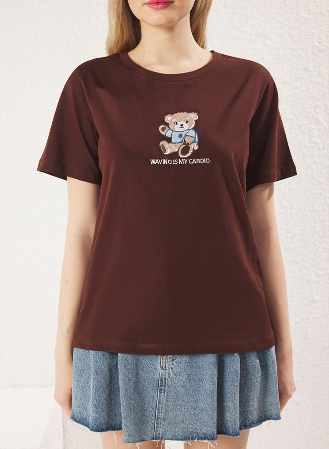 trendyol Women's Brown T-shirt - Image 3