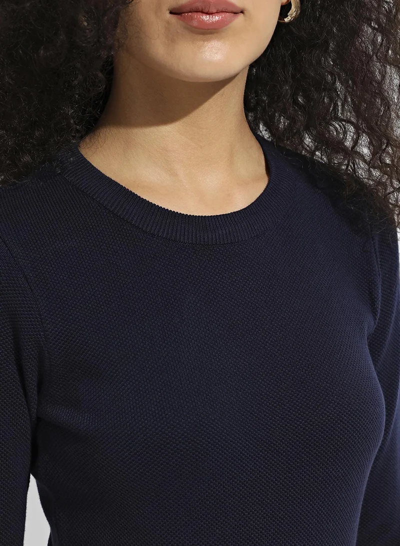 Pinacolada  Women's Contrast-Panel Pullover Sweater | Round Neck , Long Ribbed Sleeves , Pull On , Ribbed-Straight Hem | Colourblock Cotton-Blend Jacquard Material For Casual & Daily | Blue & Yellow for Women | Best Price UAE