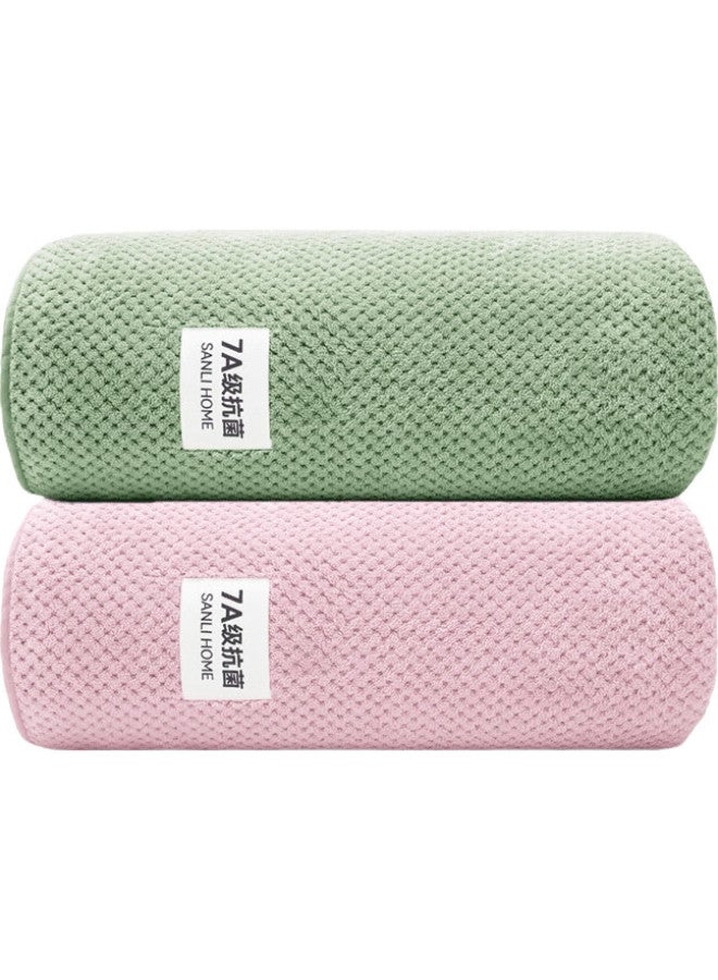 SANLI 7A Antibacterial Towels, 2-Pack, For Home Use, Adult, Absorbent, Quick-Drying, Face Towels, Hanging Style, Soft, For Men And Women, Green And Pink - Image 1
