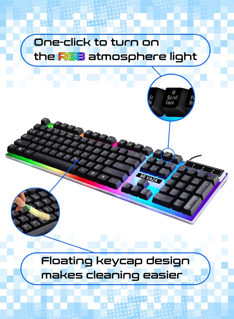 مي فازا لوحة مفاتيح غشائية بـ 104 مفاتيح - مجموعة لوحة مفاتيح سلكية وماوس سلكي - تصميم مريح - لوحة مفاتيح للألعاب ولوحة مفاتيح مكتبية - إضاءة RGB - لوحة مفاتيح كمبيوتر - Image 2
