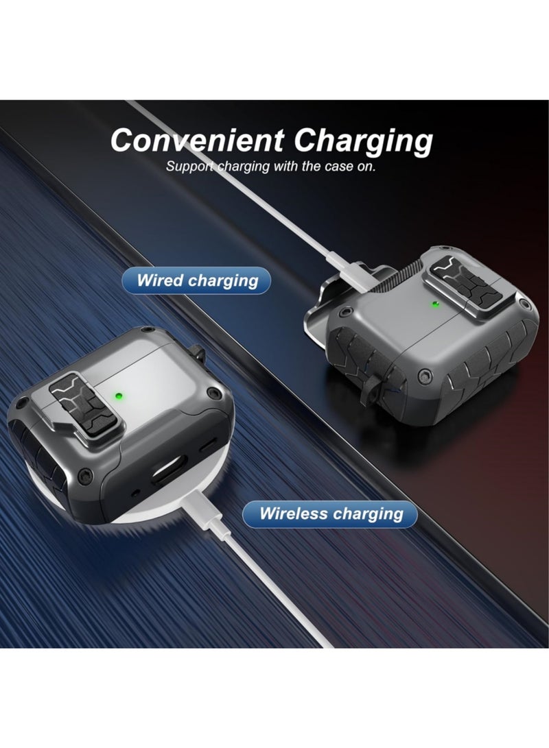 Adando Compatible with AirPods Pro 3 Case with Safety Lock, Dustproof Charging Port, Full Body Shockproof Hard Protector and Stand with Auto-lock (Silver) - Image 5