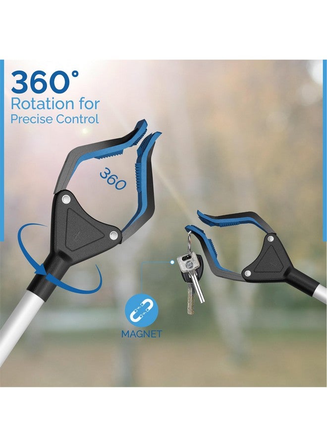 FitPlus 2024 Upgrade PowerGrip T9, Extra Long Grabber Reacher Tool, Wide Jaw, Foldable Trash Pickup Tool, Steel Cable, with 96 Grip Points for Firm Grip, 32" with Magnet (Blue, 43 Inch) - Image 2