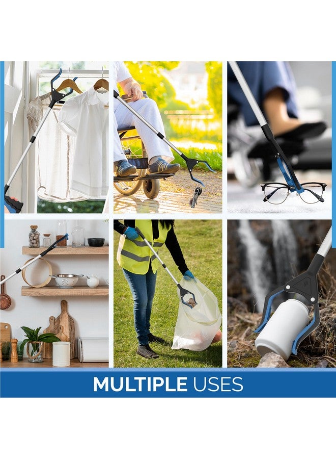 FitPlus 2024 Upgrade PowerGrip T9, Extra Long Grabber Reacher Tool, Wide Jaw, Foldable Trash Pickup Tool, Steel Cable, with 96 Grip Points for Firm Grip, 32" with Magnet (Blue, 43 Inch) - Image 5