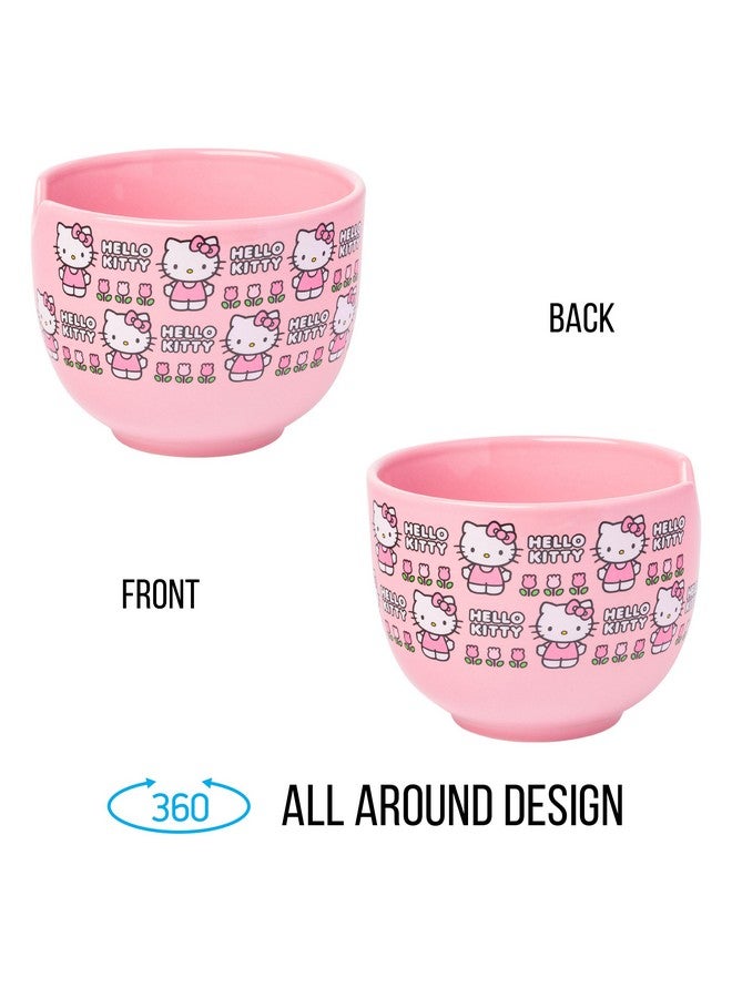 Silver Buffalo Sanrio Hello Kitty Flowers Pattern Ceramic Ramen Noodle Rice Bowl with Chopsticks, Microwave Safe, 20 Ounces - Image 2