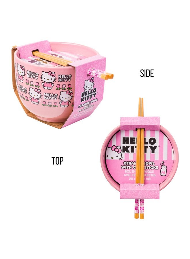 Silver Buffalo Sanrio Hello Kitty Flowers Pattern Ceramic Ramen Noodle Rice Bowl with Chopsticks, Microwave Safe, 20 Ounces - Image 5