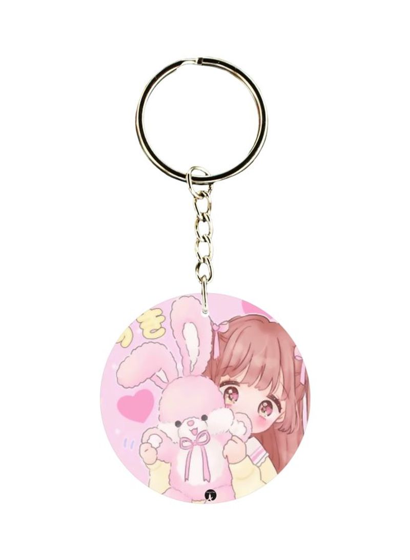 RKN Girl And Teddy Bear Printed Keychain