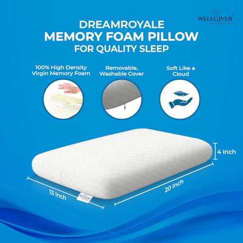 WELLGIVER Orthopedic Memory Foam Deep Sleep Pillow | 2 Years Warranty | Design for Neck & Shoulder Pain Relief | 20 x 13 x 4 Inch | Standard | Removable Zipper Cover | Pack 1 - Image 2