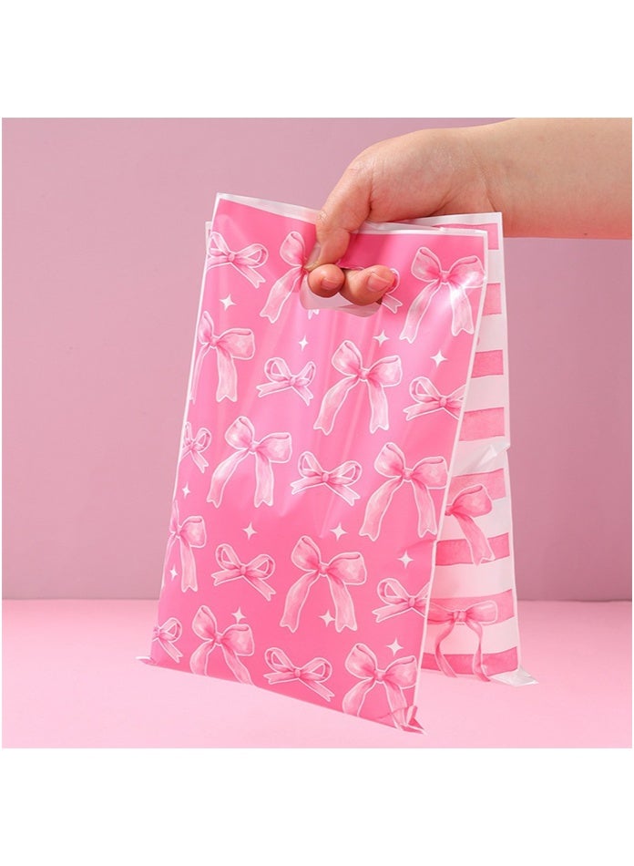 OASIS DESERT 100-Piece Plastic Gift Bags, Printed With Pink Bow Patterns, With Handles, Suitable For Occasions Such As Mother's Day, Weddings, Birthdays, Etc. Size: 16.5*25 Centimeters. - Image 4