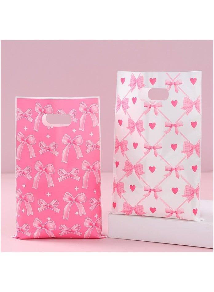 OASIS DESERT 100-Piece Plastic Gift Bags, Printed With Pink Bow Patterns, With Handles, Suitable For Occasions Such As Mother's Day, Weddings, Birthdays, Etc. Size: 16.5*25 Centimeters. - Image 3