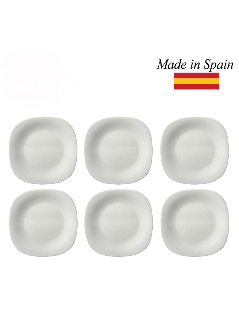 European Parma Series Opalware Dinner Set | 18 Pcs for Family of 6 | Soft Square Shape | Pure White, Micro & Dishwasher Safe