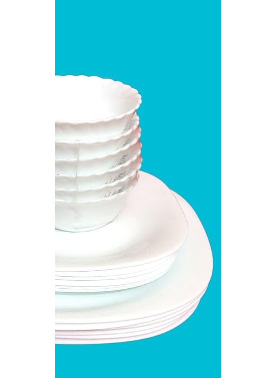European Parma Series Opalware Dinner Set | 18 Pcs for Family of 6 | Soft Square Shape | Pure White, Micro & Dishwasher Safe