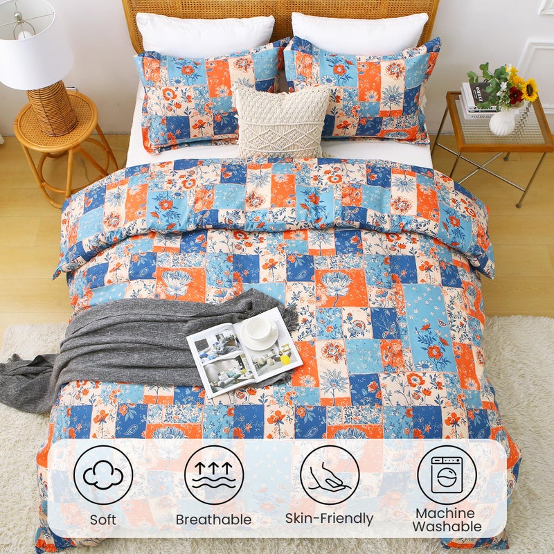 Mooreeke Duvet Cover King Size, 3 Piece Boho Montage Floral Duvet Cover Set with Zipper Closure, Soft & Breathable Microfiber Botanical Patterns Bedding Set with 4 Corner Ties and 2 Pillow Shams - Image 2