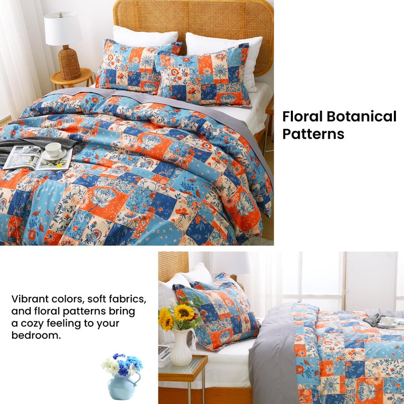 Mooreeke Duvet Cover King Size, 3 Piece Boho Montage Floral Duvet Cover Set with Zipper Closure, Soft & Breathable Microfiber Botanical Patterns Bedding Set with 4 Corner Ties and 2 Pillow Shams - Image 5