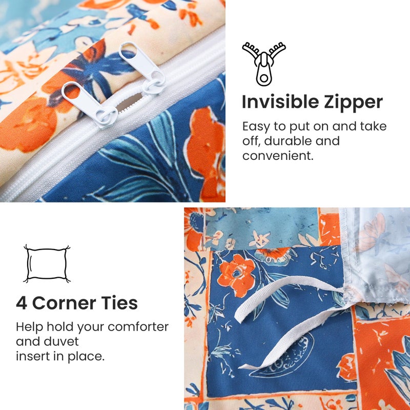 Mooreeke Duvet Cover King Size, 3 Piece Boho Montage Floral Duvet Cover Set with Zipper Closure, Soft & Breathable Microfiber Botanical Patterns Bedding Set with 4 Corner Ties and 2 Pillow Shams - Image 3