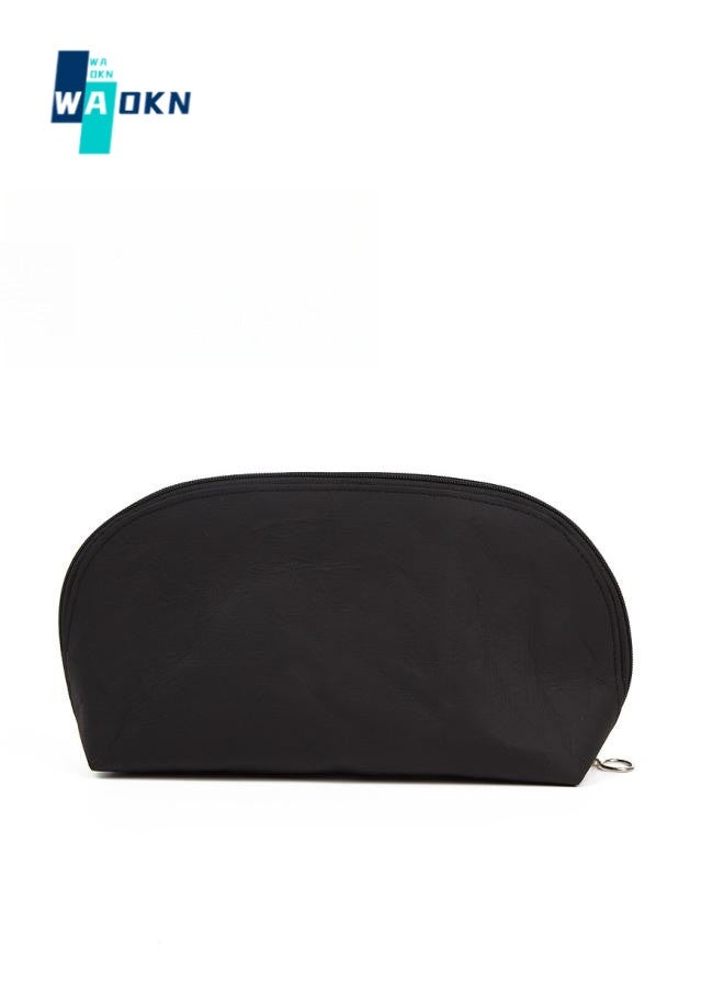 WAOKN Women's Simple Cosmetic Bag, Ladies Business Travel Portable Makeup Bag Toiletry Bag, Girls' Waterproof Organizer Storage Bag Handbag(Black) - Image 1