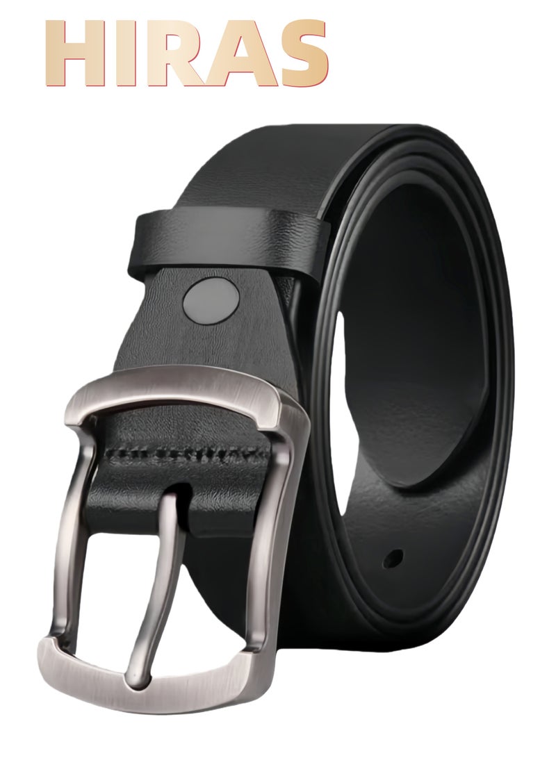 حِرَاس حزام رجالي من الجلد الطبيعي - أسود للاستخدامين الرسمي والكاجوال - مع بوكليه قابل للتعديل - يتضمن مثقاب جلد مجاني لضمان القياس المثالي - Image 1