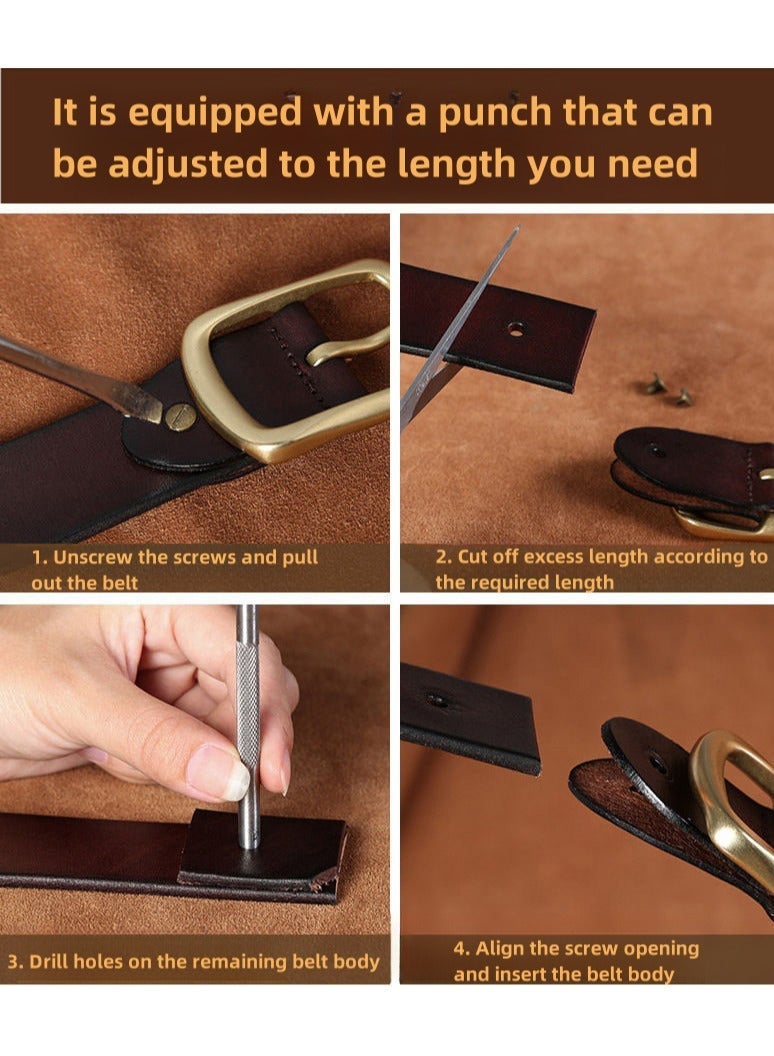 حِرَاس حزام رجالي من الجلد الطبيعي أسود - 125 سم للاستخدام الرسمي والكاجوال مع إبزيم قابل للتعديل، حزام جلد للجينز والبدلة الرجالية، يشمل أداة ثقب مجانية وعلبة هدايا - Image 5