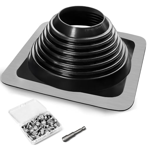 ACNOYEL #6 Epdm Metal Roof Vent Boot, Flexible Roofing Boots Fits Pipe Od 4 3/4'' to 10'', Metal Roof Jacks Flashing for Houses Includ Roofing Screws & Hex, Black/ 1 Pcs - Image 1