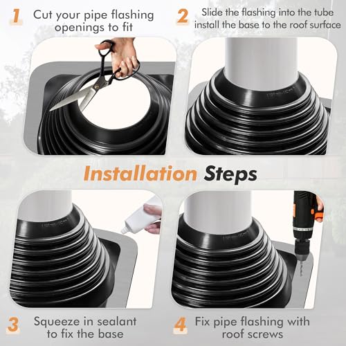 ACNOYEL #6 Epdm Metal Roof Vent Boot, Flexible Roofing Boots Fits Pipe Od 4 3/4'' to 10'', Metal Roof Jacks Flashing for Houses Includ Roofing Screws & Hex, Black/ 1 Pcs - Image 5
