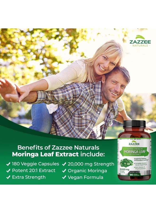 Zazzee Organic Moringa 20:1 Extract, 20,000 mg Strength, 180 Vegan Capsules, 100% Pure Oleifera Leaf Superfood, Concentrated and Standardized 20X Extract, All-Natural, Non-GMO, Made in The USA  - Image 2
