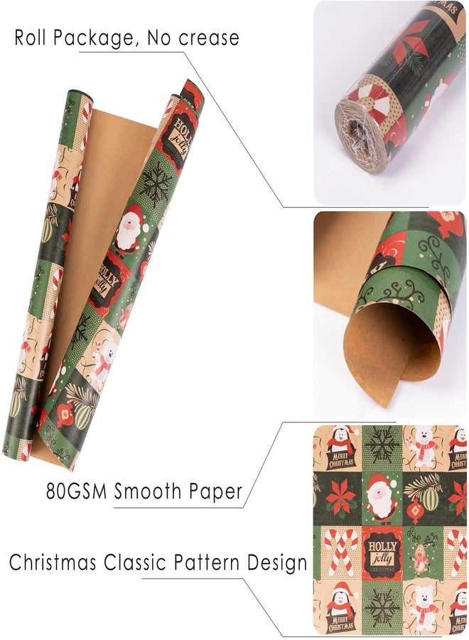 Rancco Christmas Wrapping Paper Rolls for Holiday Gift Wrap, 590x17.7inch Vintage Kraft Gift Wrapping Paper w/Snowflake, Candy Cane, Reindeer, Santa Claus, Bear, Christmas Ornaments - Image 4