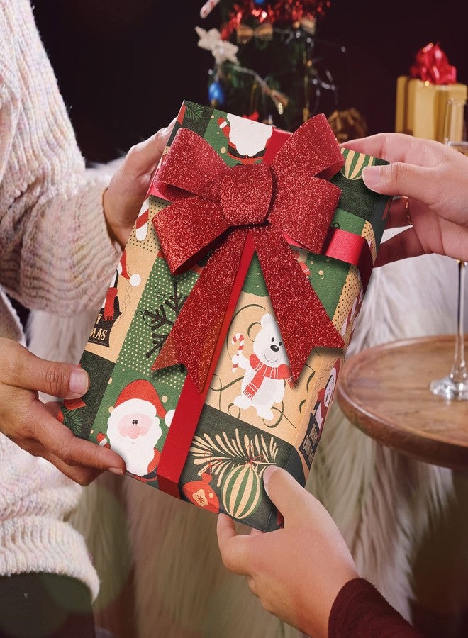 Rancco Christmas Wrapping Paper Rolls for Holiday Gift Wrap, 590x17.7inch Vintage Kraft Gift Wrapping Paper w/Snowflake, Candy Cane, Reindeer, Santa Claus, Bear, Christmas Ornaments - Image 2