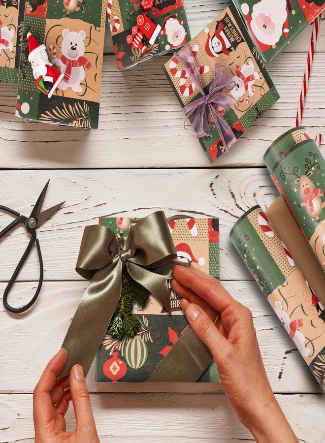 Rancco Christmas Wrapping Paper Rolls for Holiday Gift Wrap, 590x17.7inch Vintage Kraft Gift Wrapping Paper w/Snowflake, Candy Cane, Reindeer, Santa Claus, Bear, Christmas Ornaments - Image 3