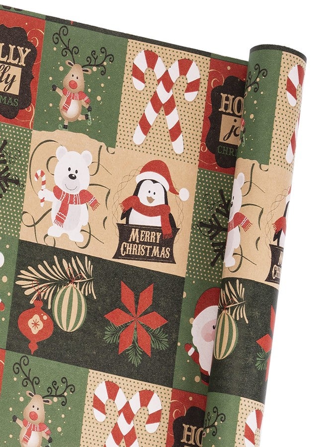 Rancco Christmas Wrapping Paper Rolls for Holiday Gift Wrap, 590x17.7inch Vintage Kraft Gift Wrapping Paper w/Snowflake, Candy Cane, Reindeer, Santa Claus, Bear, Christmas Ornaments - Image 5