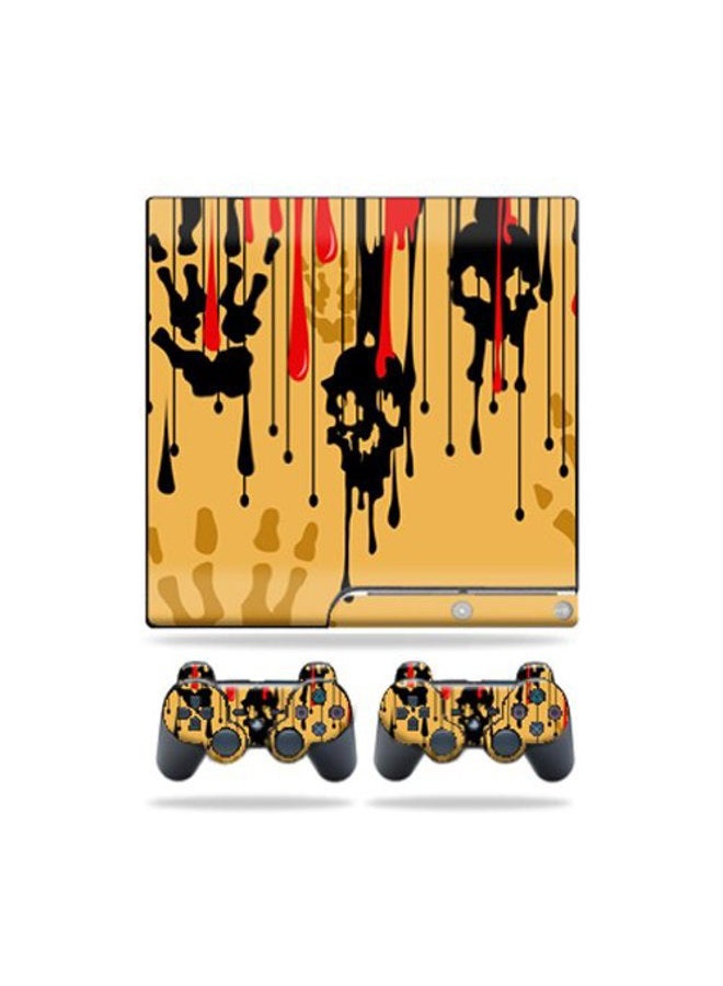 MIGHTY SKINS مايتي سكينز - غلاف متوافق مع سوني بلايستيشن 3 PS3 Slim مع 2 غلاف لجهاز التحكم وملصق تنقيط الدم - Image 1
