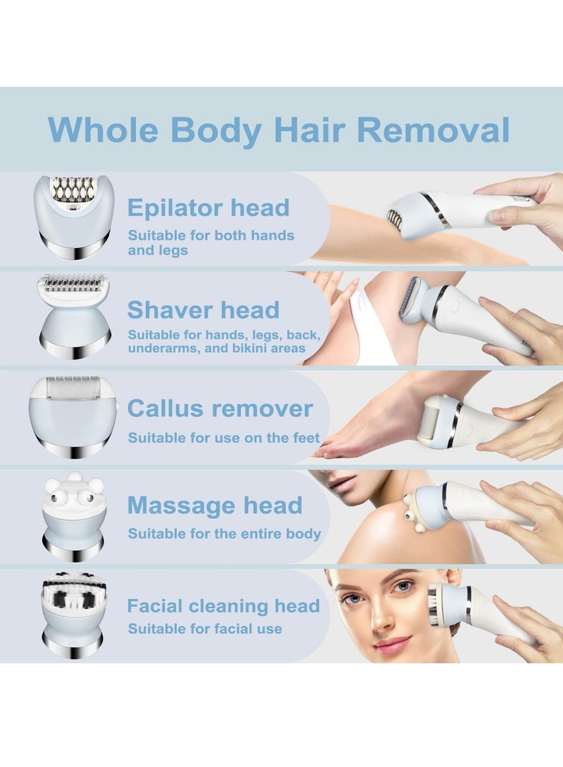 كاست ويف ماكينة إزالة الشعر اللاسلكية للنساء، ماكينة إزالة الشعر القابلة لإعادة الشحن 5 في 1 للنساء مع وضع السرعة المزدوجة، ضوء LED، رأس حلاقة، مزيل الجلد الميت، رأس تدليك، رأس تنظيف الوجه، ماكينة إزالة الشعر للساقين والذراعين للنساء - Image 5