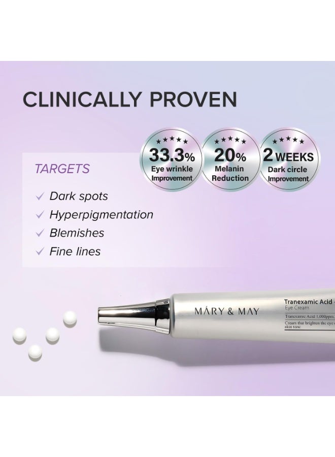 MARY & MAY Tranexamic Acid + Glutathione Eye Cream - Powerful Antioxidant, Reduces Dark Circles in the Eye, Improve Uneven Skin Tone with Vitamin C - Suitable for Morning and Night Use, 1.01 oz (30ml） - Image 3