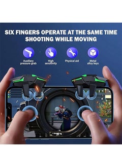 Sthxyfaith Mobile Game Controller Trigger, PUBG Accessories 6 Finger Trigger, High Sensitivity and 4 Metal Button, Non-slip and Human Body Design with 2 Finger Sleeves  - Image 2