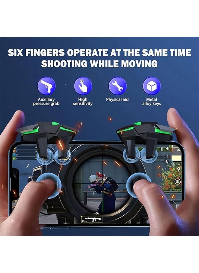 Sthxyfaith - Mobile Game Controller Trigger, PUBG Accessories 6 Finger Trigger, High Sensitivity and 4 Metal Button, Non-slip and Human Body Design with 2 Finger Sleeves - Image 1