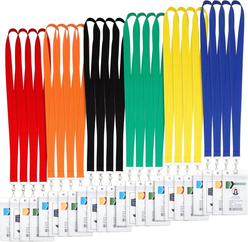Juvale 24 Pack Bulk Colored Lanyards for ID Badges Kids Classroom Hall Pass Field Trips Conference Name Tags Cruise Lanyards with Clear Badge Holder 6 Colors 36 Inches - Image 1