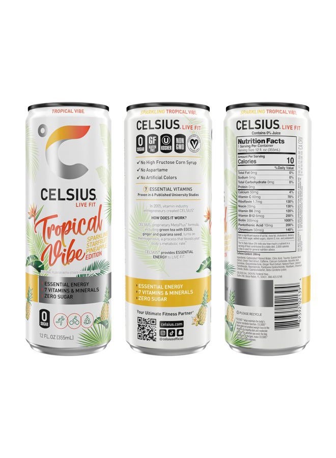 CELSIUS مشروب الطاقة الأساسي الفعال بنكهة استوائية فاخرة 12 أونصة سائلة (عبوة من 12) - Image 2