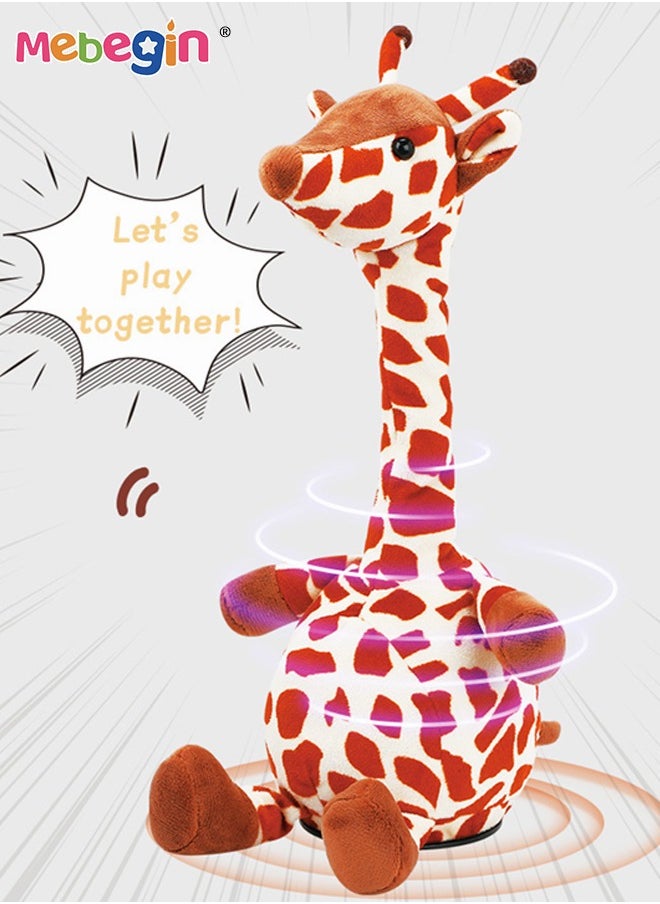 MEBEGIN - Dancing and Sing Animal Toy, Talking Giraffe with Sing and Recording Buttons, Repeating What You Say Mimicking Recording Plush Baby Toy with Lights, Interactive Mimicking Toy for Kids, USB Mode, 12.5*31.5cm - Image 1