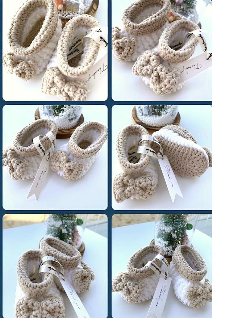 Braidise Creations Braided Baby Booties White and brown with bow, 4 inch sole for new born, 2 to 6 months baby feet  - Image 4