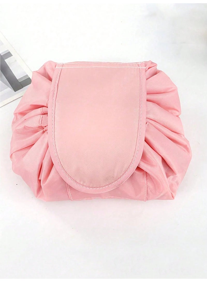 KHAJUL Drawstring Cosmetic Bag for Women - Travel toiletry bag for Barrel Make Up Organizer Bag with Brush Area (Pink) - Image 5