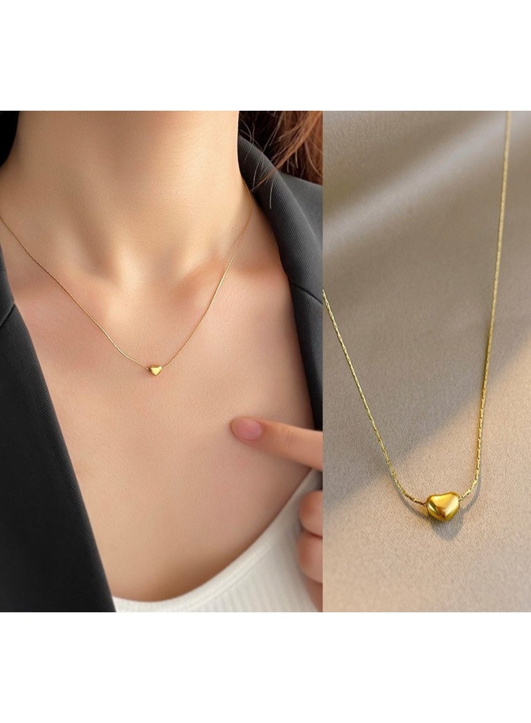 لاتين قلادة من الفولاذ التيتانيوم مطلية بالذهب عيار 14 قيراطًا للنساء، قلادة على شكل قلب مقاس 8 مم، مجوهرات أنيقة للارتداء اليومي أو الهدايا - Image 1