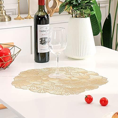 Dakshya Industries Dakshya Industries PVC Pack of 4 Firkari Shape Design Placemats Cutwork Design for Kitchen Restaurant Dressing Table Mats and Dining Table Mats Gold - Image 5