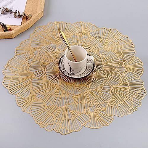 Dakshya Industries Dakshya Industries PVC Pack of 4 Firkari Shape Design Placemats Cutwork Design for Kitchen Restaurant Dressing Table Mats and Dining Table Mats Gold - Image 1