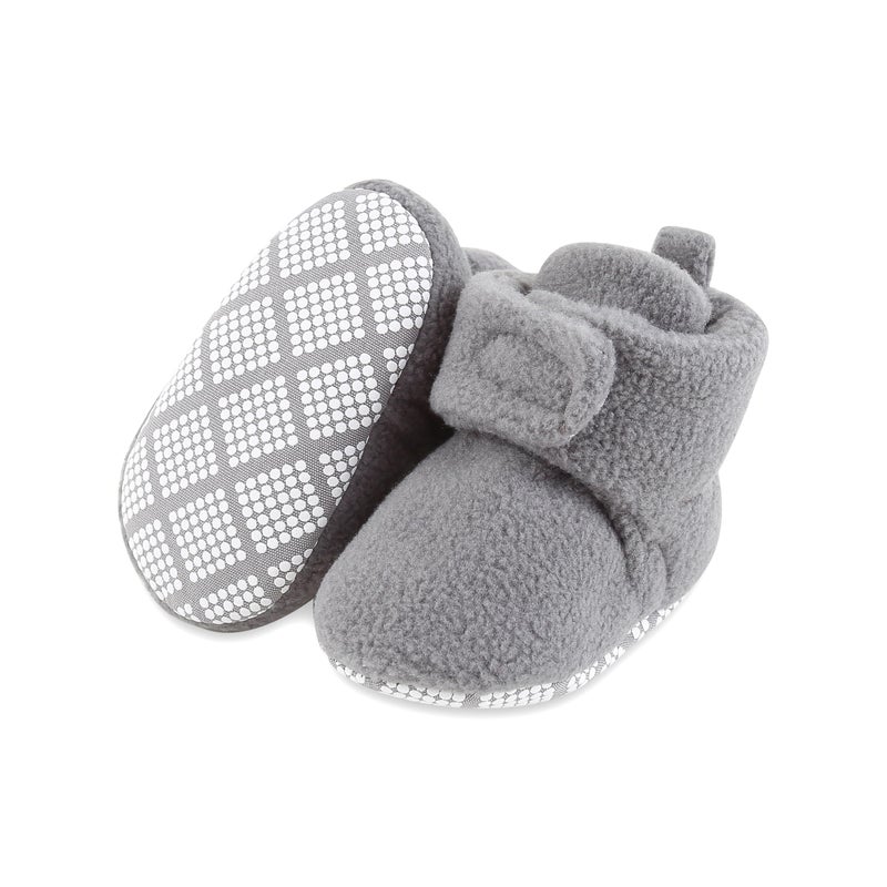 Bibimom Fleece Baby Booties Soft Non-Slip Adjustable Shoes Newborn Boys Girls Gifts 12-18 Months Gray - Image 1