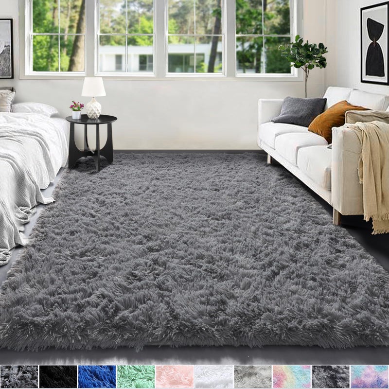 PAGISOFE Grey Fluffy Rugs for Bedroom 4x6 Area Rug Shag Rug for Kids Room Furry Carpet Modern Living Room Rug Soft Shaggy Boys Rug Fuzzy Throw Rugs for Home Decor Aesthetic  Dorm Nursery Gray - Image 1